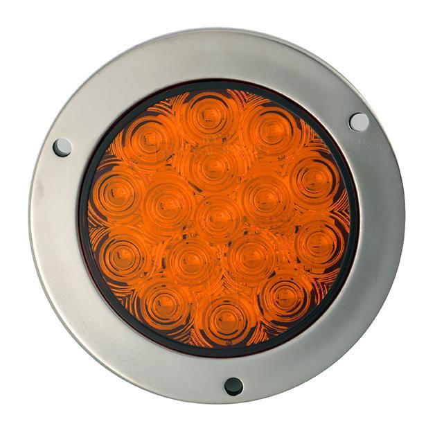 Round Amber, 16 SQ LED, 12 Volts, w / Mounting Bracket & Stainless steel ring Tractolaser
