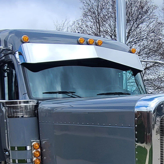 13 Inch 304 SS 16 Gauge Reverse Bowtie Visor For Peterbilt 589 High Roof Tractolaser