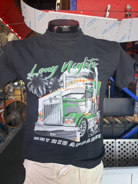 Truck T-shirts LONG NIGHTS BLACK/GREEN Custom Truck T-shirt Designs size S Tractolaser