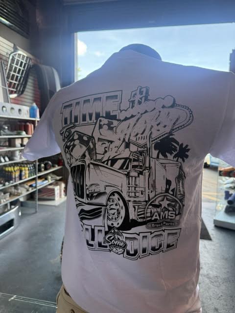 Truck T-shirts TIME WHITE/RED Custom Truck T-shirt Designs size M Tractolaser