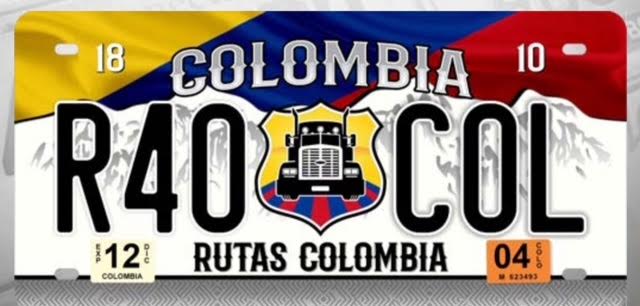 CHAPA (PLACA) DE LUJO R40 COLOMBIA BANDERA Tractolaser