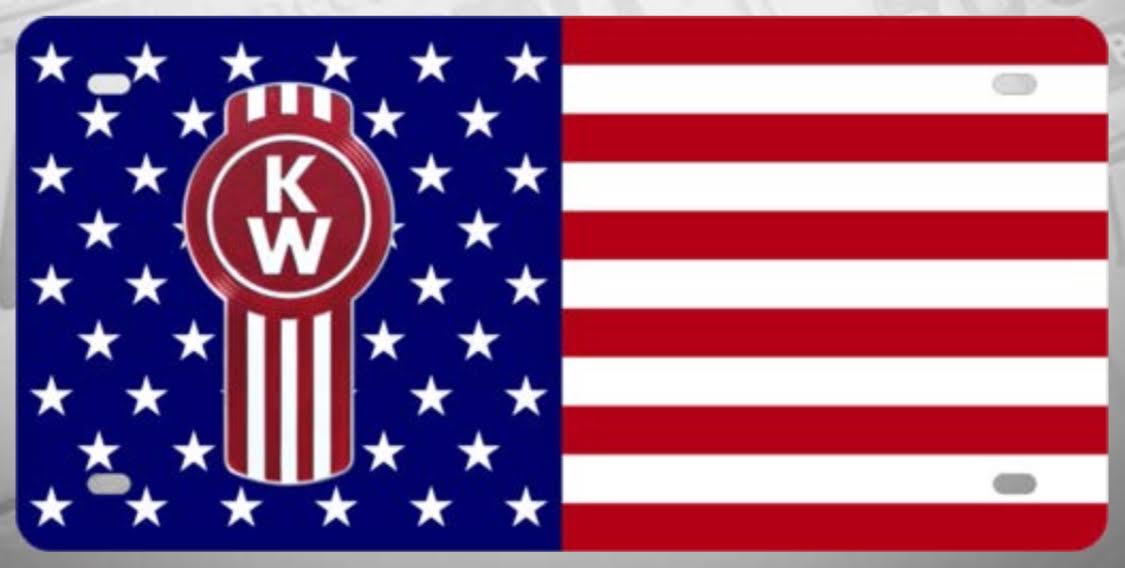 CHAPA (PLACA) DE LUJO LOGO KENWORTH BANDERA EEUU Tractolaser