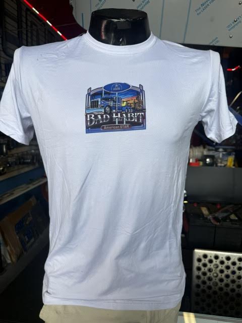 Truck T-shirts AMS WHITE/BLUE BAD HABIT Truck T-shirt Designs size S Tractolaser