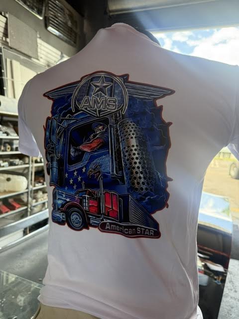 Truck T-shirts AMS WHITE/BLUE Truck T-shirt Designs size M Tractolaser