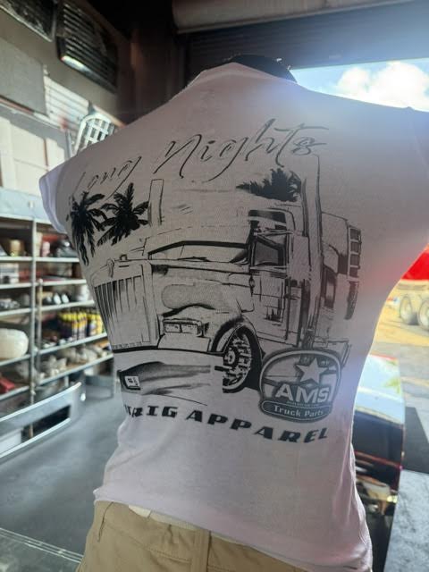 Truck T-shirts LONG NIGHTS WHITE/GREEN Custom Truck T-shirt Designs size WOMEN M Tractolaser