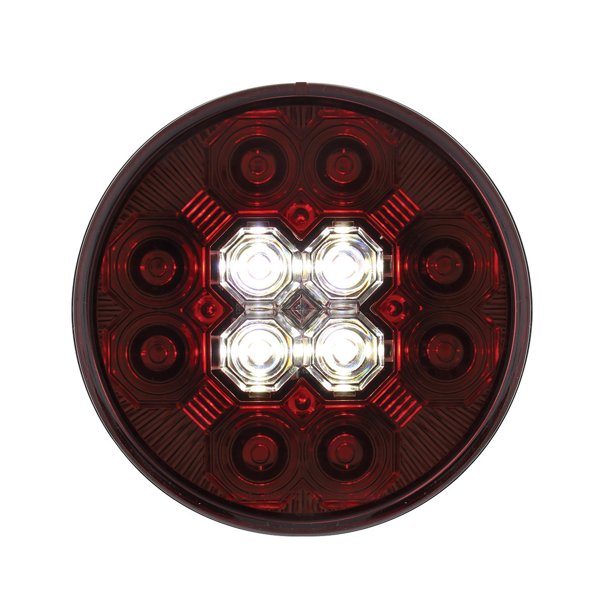 4" ROUND COMBO LIGHT WITH 12 LED STOP, TURN & TAIL & 16 LED BACK-UP - RED LED/RED LENS 36607 Tractolaser