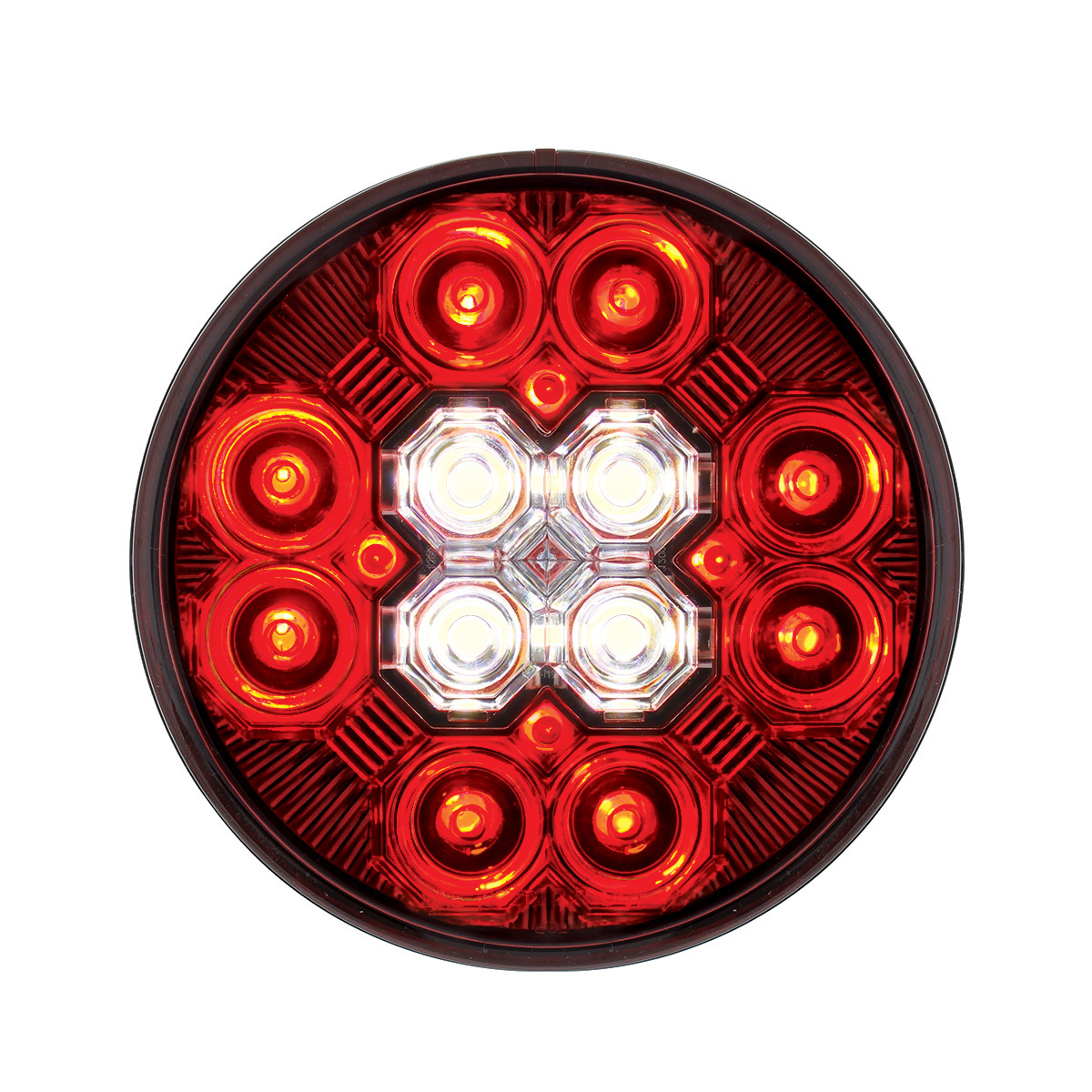 4" ROUND COMBO LIGHT WITH 12 LED STOP, TURN & TAIL & 16 LED BACK-UP - RED LED/RED LENS 36607 Tractolaser