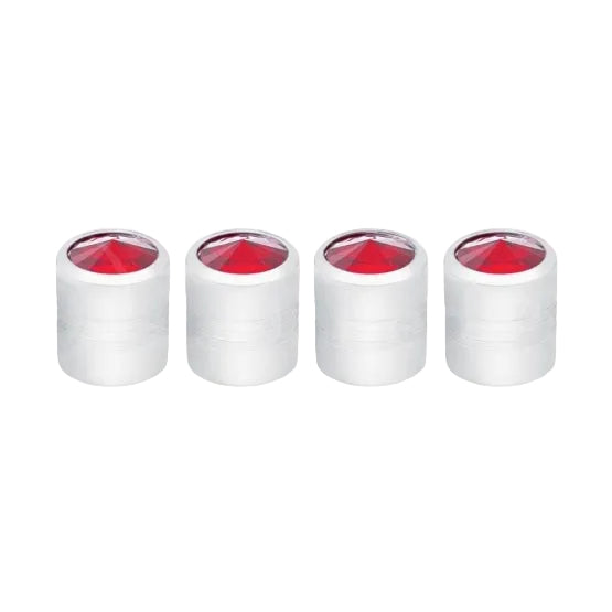 Chrome Round Valve Caps With Red Crystal (4-Pack) 70059 UP Tractolaser
