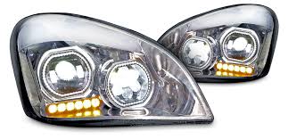Projection Headlight W/Dual Function Amber LED Position chrome Lights For 2008-17 FL Cascadia pair Tractolaser