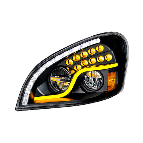 Pair High Power LED Black Headlight With LED DRL & LED Turn Signal For 2008-2017 Freightliner Cascadia - Driver-Passenger Tractolaser