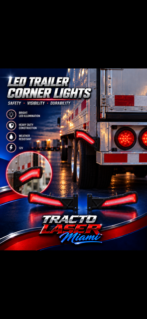 LED End Outline Marker Lamp Set 12v with square for Truck Trailer Bus Red (chapulines) Tractolaser