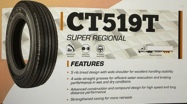 TIRE TRAILER TRUCK 295/75/R225 G CT519T COSMO TIRES Tractolaser