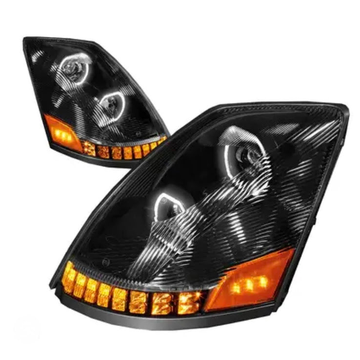 Black 10 LED Headlight For 2003-2017 Volvo VN/VNL - Driver/Passenger 35751/35752 pair Tractolaser