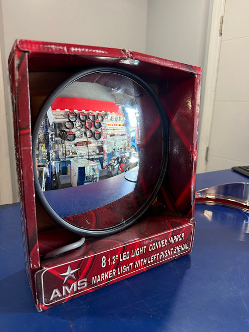 8-1/2" 430 Stainless Steel Convex Mirror With LED - Driver AMS Tractolaser