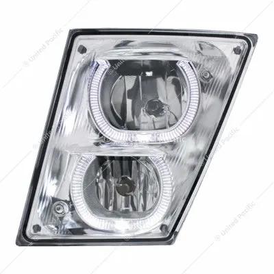 CHROME FOG/DRIVING LIGHT W/WHITE LED LIGHT BAR FOR 2003-2017 VOLVO VN/VNL - DRIVER 32648 Tractolaser