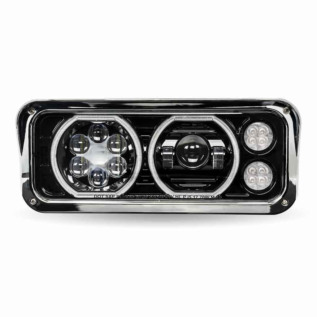 UNIVERSAL LED PROJECTOR HEADLIGHT ASSEMBLY WITH GLOW POSITION HALOS & MARKER LEDS – BLACK (DRIVER SIDE) TLED-H122 Tractolaser