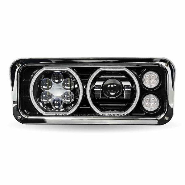 UNIVERSAL LED PROJECTOR HEADLIGHT ASSEMBLY WITH GLOW POSITION HALOS & MARKER LEDS – BLACK (DRIVER SIDE) TLED-H122 Tractolaser