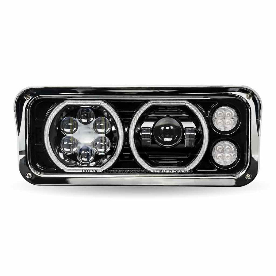 UNIVERSAL LED PROJECTOR HEADLIGHT ASSEMBLY WITH GLOW POSITION HALOS & MARKER LEDS – BLACK (DRIVER SIDE) TLED-H122 Tractolaser