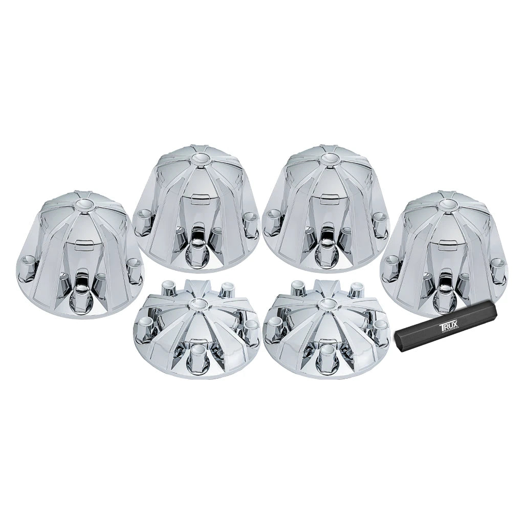 COMPLETE CHROME ABS PLASTIC MAG WHEEL AXLE & NUT COVER KIT THUB-MC1 Tractolaser
