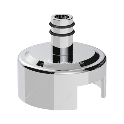 Chrome sink faucet handle on a white background